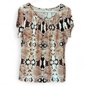 Worthington Petite XL
Snakeskin Print Pleated Scoop Neck Top Corporate Chic EUC